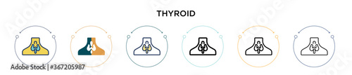 Thyroid icon in filled, thin line, outline and stroke style. Vector illustration of two colored and black thyroid vector icons designs can be used for mobile, ui, web
