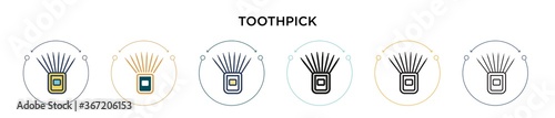 Toothpick icon in filled, thin line, outline and stroke style. Vector illustration of two colored and black toothpick vector icons designs can be used for mobile, ui, web