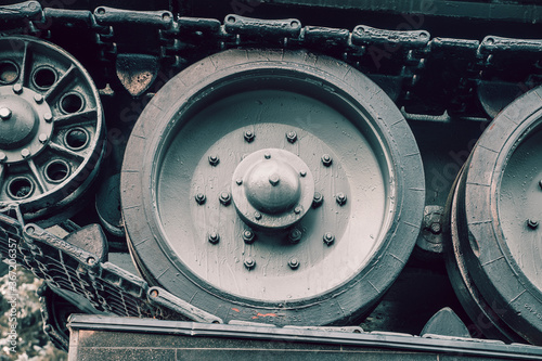 Wheels and tracks of an old tank
