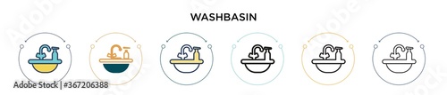 Washbasin icon in filled, thin line, outline and stroke style. Vector illustration of two colored and black washbasin vector icons designs can be used for mobile, ui, web