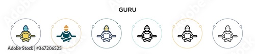 Guru icon in filled, thin line, outline and stroke style. Vector illustration of two colored and black guru vector icons designs can be used for mobile, ui, web