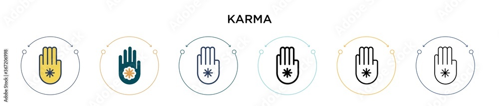Karma icon in filled, thin line, outline and stroke style. Vector illustration of two colored and black karma vector icons designs can be used for mobile, ui, web - obrazy, fototapety, plakaty 