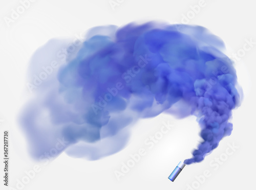 Color blue festive smoke bomb.Football fans torch firework. isolated fog or smoke, transparent special effect. Bright magic cloud.Vector element for your design.