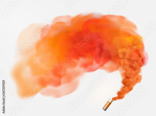 Color orange festive smoke bomb.Football fans torch firework. isolated fog or smoke, transparent special effect. Bright magic cloud.Vector element for your design. photo