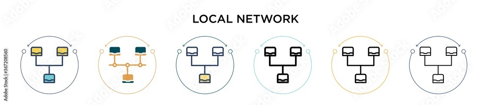 Local network icon in filled, thin line, outline and stroke style. Vector illustration of two colored and black local network vector icons designs can be used for mobile, ui, web