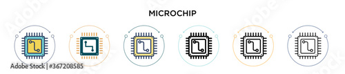 Microchip icon in filled, thin line, outline and stroke style. Vector illustration of two colored and black microchip vector icons designs can be used for mobile, ui, web