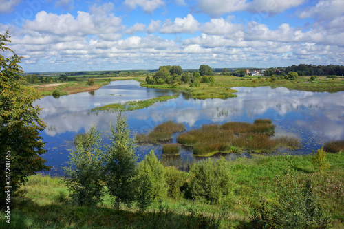 Summer panoramic views of nature in Shuya on the River Teza. © Igor