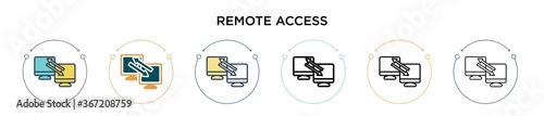 Remote access icon in filled, thin line, outline and stroke style. Vector illustration of two colored and black remote access vector icons designs can be used for mobile, ui, web