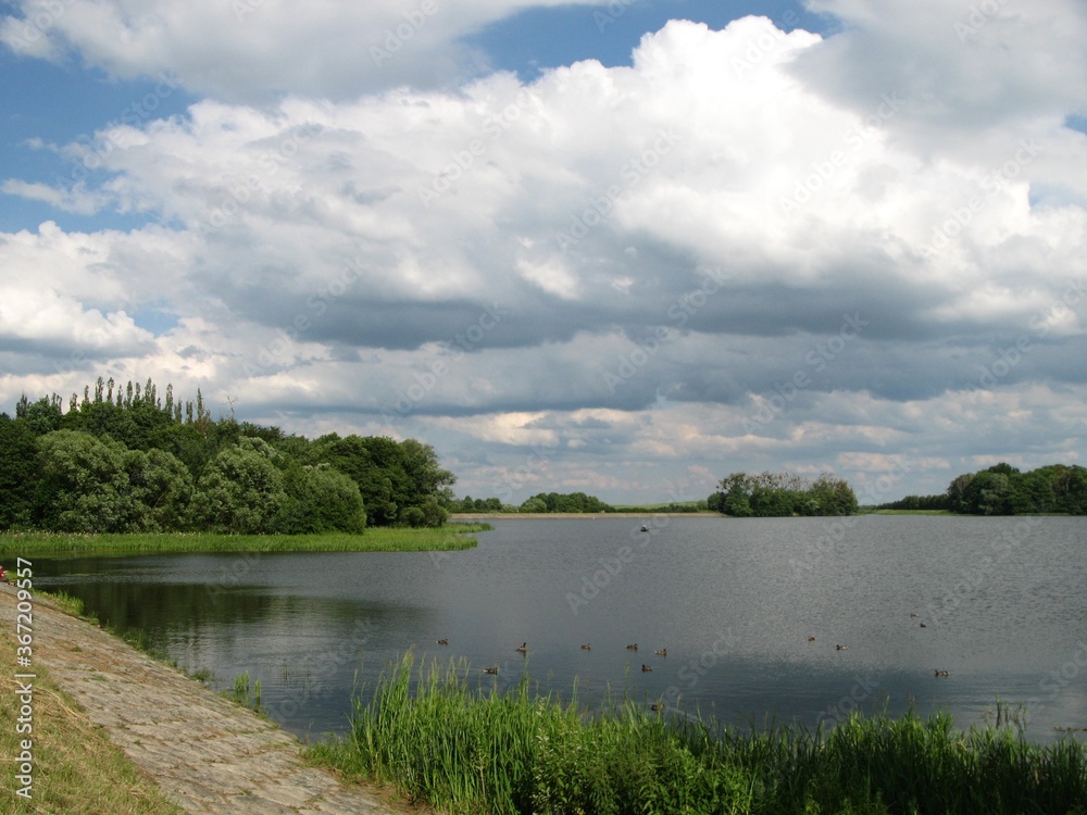 Bielkowski Zbiornik Wodny, reservoir in Kolbudy, Pomorskie, Poland on a cloudy summer day