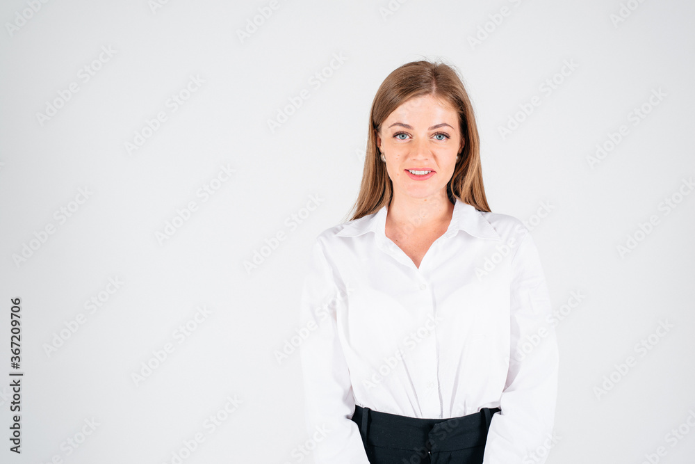 Portrait of smiling business woman, isolated on white background Portrait of smiling business woman, isolated on white background