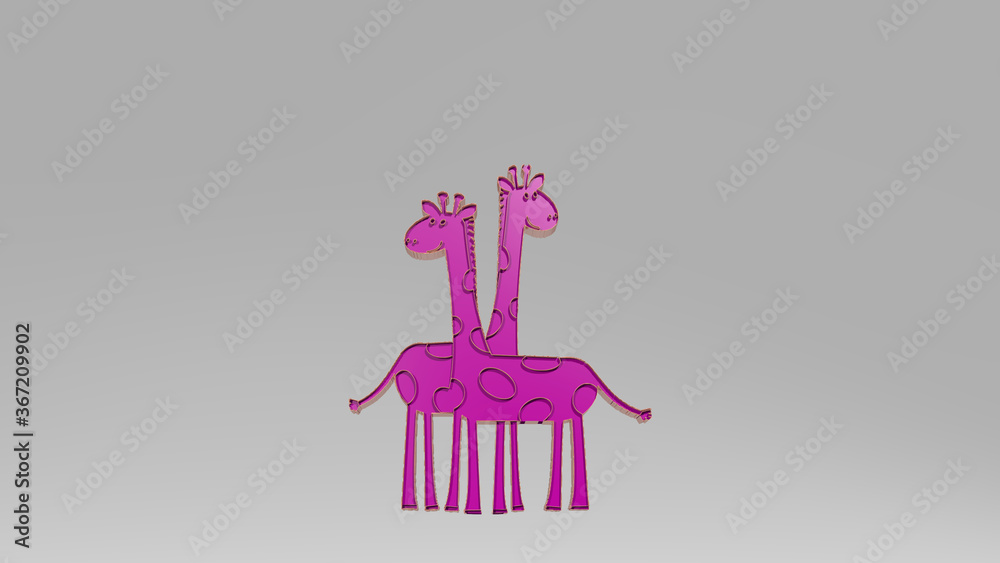GIRAFFES from a perspective on the wall. A thick sculpture made of metallic materials of 3D rendering. africa and african GIRAFFES from a perspective on the wall. A thick sculpture made of metallic materials of 3D rendering. africa and african