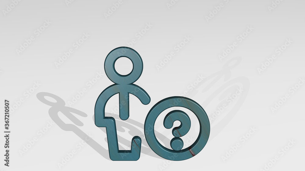 SINGLE MAN ACTIONS QUESTION made by 3D illustration of a shiny metallic sculpture casting shadow on light background. icon and isolated SINGLE MAN ACTIONS QUESTION made by 3D illustration of a shiny metallic sculpture casting shadow on light background. icon and isolated