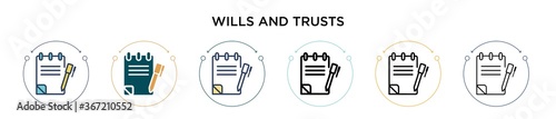 Wills and trusts icon in filled, thin line, outline and stroke style. Vector illustration of two colored and black wills and trusts vector icons designs can be used for mobile, ui, web