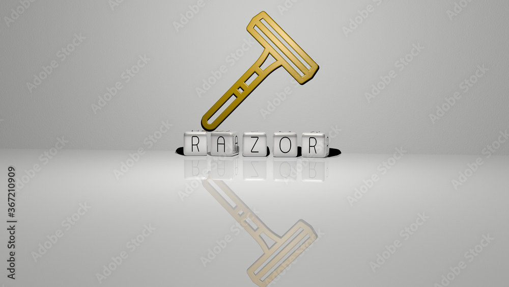 3D representation of RAZOR with icon on the wall and text arranged by ...