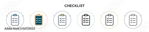 Checklist icon in filled, thin line, outline and stroke style. Vector illustration of two colored and black checklist vector icons designs can be used for mobile, ui, web