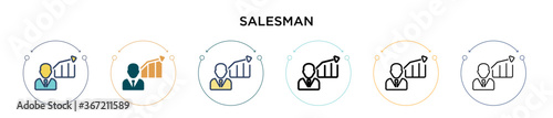 Salesman icon in filled, thin line, outline and stroke style. Vector illustration of two colored and black salesman vector icons designs can be used for mobile, ui, web
