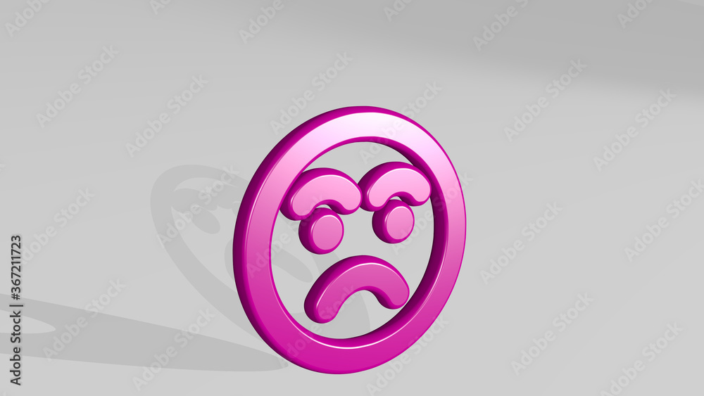 SMILEY DISAPOINTED MAD ALTERNATE made by 3D illustration of a shiny metallic sculpture with the shadow on light background. face and icon SMILEY DISAPOINTED MAD ALTERNATE made by 3D illustration of a shiny metallic sculpture with the shadow on light background. face and icon