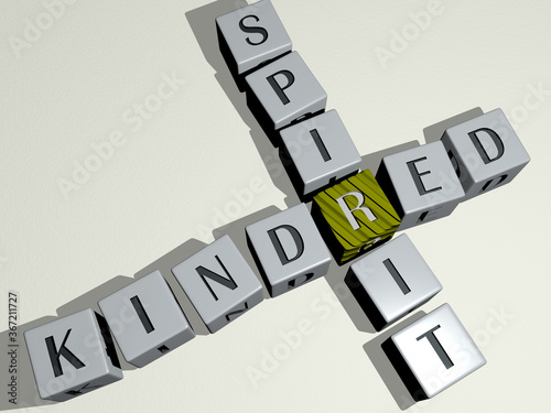 crosswords of women: KINDRED SPIRIT arranged by cubic letters on a mirror floor, concept meaning and presentation. illustration and background