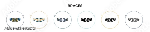 Braces icon in filled, thin line, outline and stroke style. Vector illustration of two colored and black braces vector icons designs can be used for mobile, ui, web