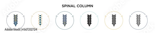 Spinal column icon in filled, thin line, outline and stroke style. Vector illustration of two colored and black spinal column vector icons designs can be used for mobile, ui, web