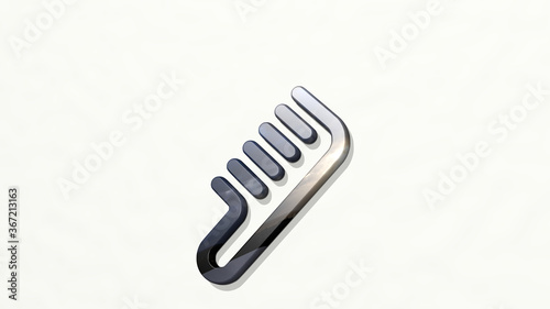 hair dress comb on the wall. 3D illustration of metallic sculpture over a white background with mild texture. beautiful and girl