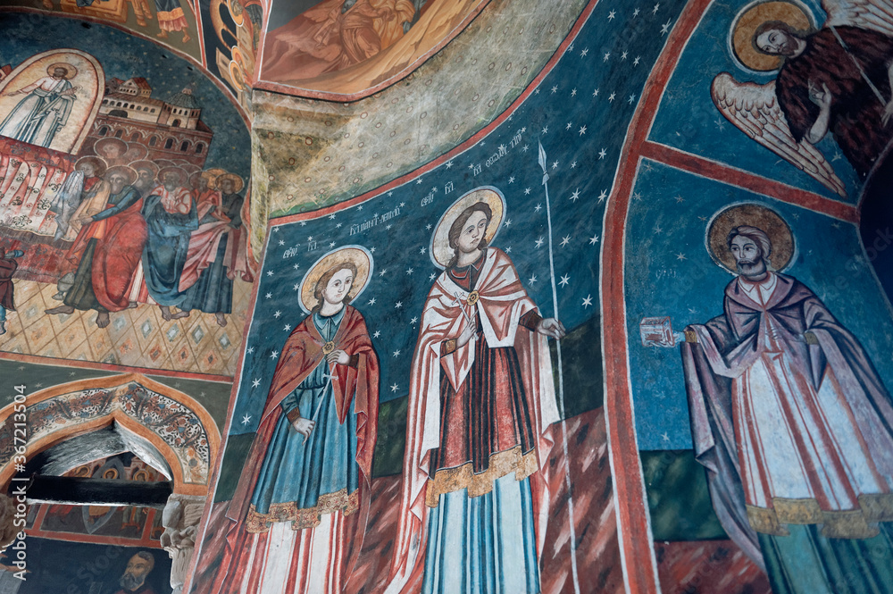 Details of the frescoes at the Cozia Monastery in Romania