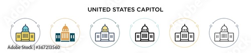 United states capitol icon in filled, thin line, outline and stroke style. Vector illustration of two colored and black united states capitol vector icons designs can be used for mobile, ui, web