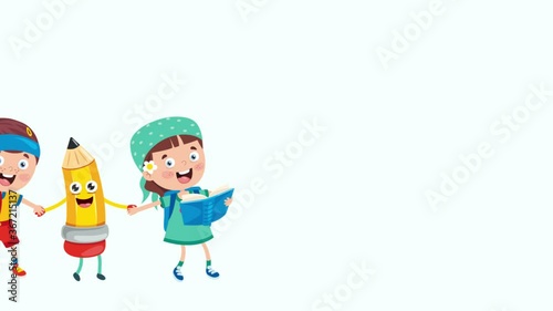 Animation Of Cartoon School Children
