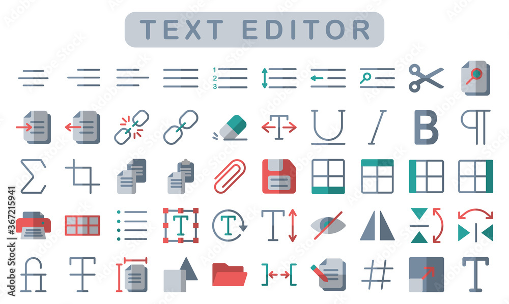 text editor icon set, flat style text editor icon set, flat style