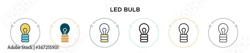 Led bulb icon in filled, thin line, outline and stroke style. Vector illustration of two colored and black led bulb vector icons designs can be used for mobile, ui, web
