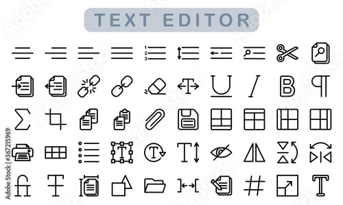 text editor icon set, outline style