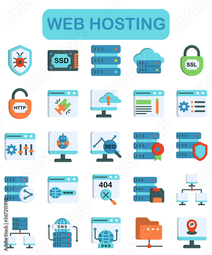 web hosting icon set, flat style
