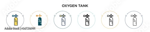 Oxygen tank icon in filled, thin line, outline and stroke style. Vector illustration of two colored and black oxygen tank vector icons designs can be used for mobile, ui, web