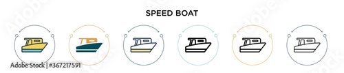 Speed boat icon in filled, thin line, outline and stroke style. Vector illustration of two colored and black speed boat vector icons designs can be used for mobile, ui, web