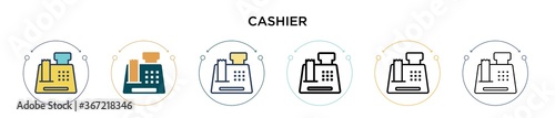 Cashier icon in filled, thin line, outline and stroke style. Vector illustration of two colored and black cashier vector icons designs can be used for mobile, ui, web