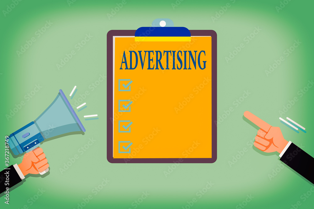 Note Writing Ads Writing note showing Advertising. Business concept for action of ...