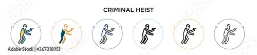 Criminal heist icon in filled, thin line, outline and stroke style. Vector illustration of two colored and black criminal heist vector icons designs can be used for mobile, ui, web