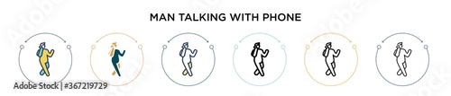Man talking with phone icon in filled, thin line, outline and stroke style. Vector illustration of two colored and black man talking with phone vector icons designs can be used for mobile, ui, web