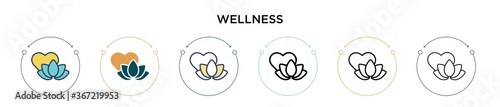Wellness icon in filled, thin line, outline and stroke style. Vector illustration of two colored and black wellness vector icons designs can be used for mobile, ui, web