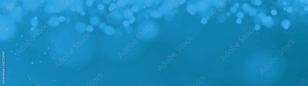 Bright blue abstract celebration background banner panorama template texture with bokeh lights and space for text