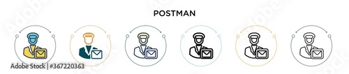 Postman icon in filled, thin line, outline and stroke style. Vector illustration of two colored and black postman vector icons designs can be used for mobile, ui, web