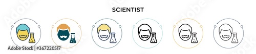Scientist icon in filled, thin line, outline and stroke style. Vector illustration of two colored and black scientist vector icons designs can be used for mobile, ui, web