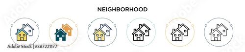 Neighborhood icon in filled, thin line, outline and stroke style. Vector illustration of two colored and black neighborhood vector icons designs can be used for mobile, ui, web