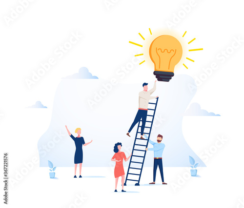 Vector illustration, a man seeks up the stairs, achieving the goal, the path to success is motivation, advancement