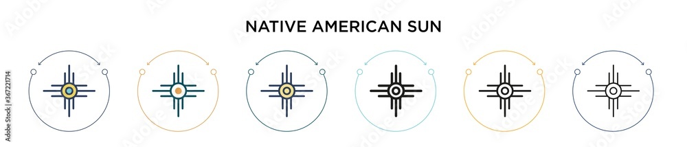 Native american sun icon in filled, thin line, outline and stroke style ...