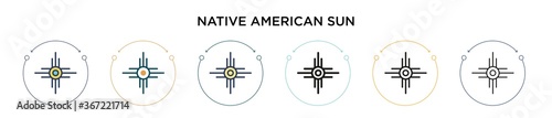 Native american sun icon in filled, thin line, outline and stroke style. Vector illustration of two colored and black native american sun vector icons designs can be used for mobile, ui, web