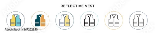 Reflective vest icon in filled, thin line, outline and stroke style. Vector illustration of two colored and black reflective vest vector icons designs can be used for mobile, ui, web