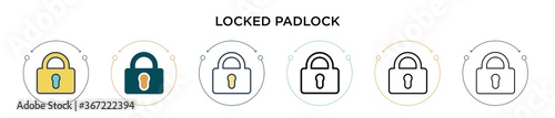 Locked padlock icon in filled, thin line, outline and stroke style. Vector illustration of two colored and black locked padlock vector icons designs can be used for mobile, ui, web
