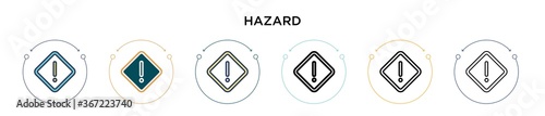 Hazard icon in filled, thin line, outline and stroke style. Vector illustration of two colored and black hazard vector icons designs can be used for mobile, ui, web