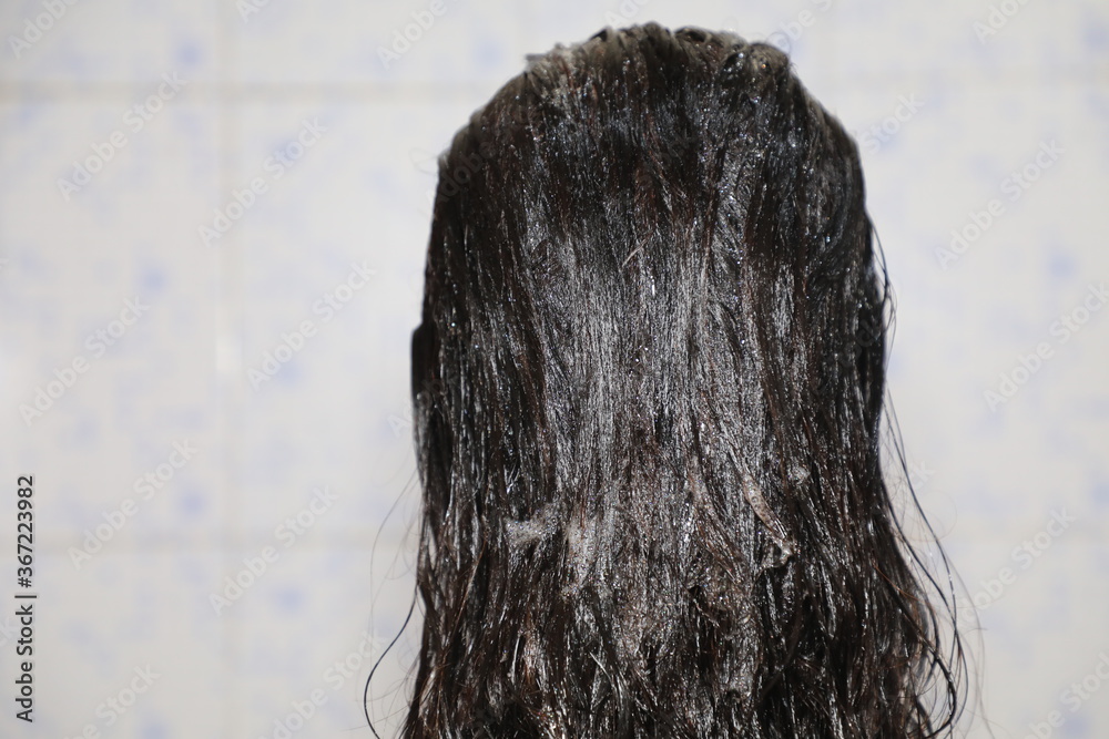 Indian Mexican Lady Bathing hair wash her hairs massaging hair and body